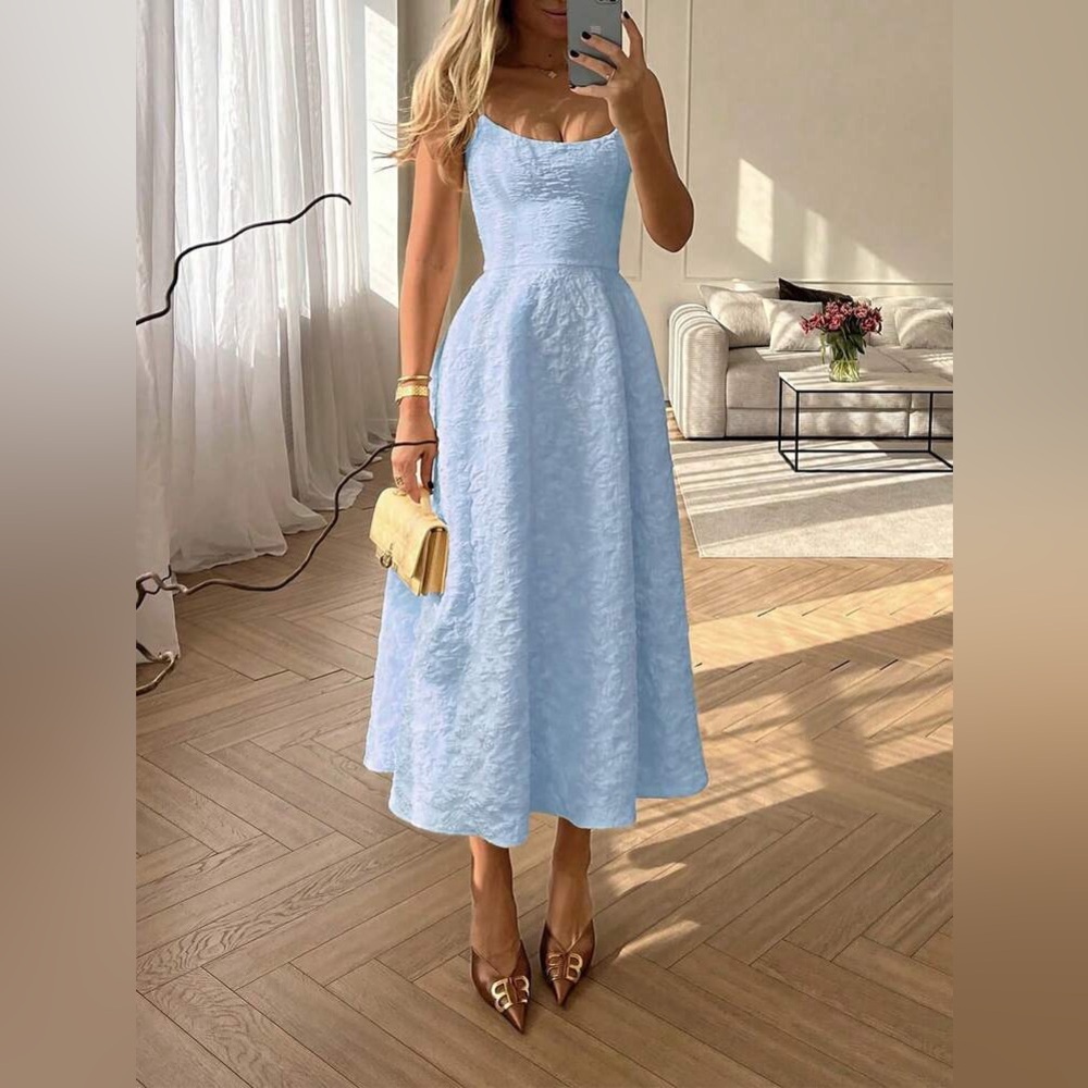 Floreya Blue Embossed Midi Dress Sz: Med